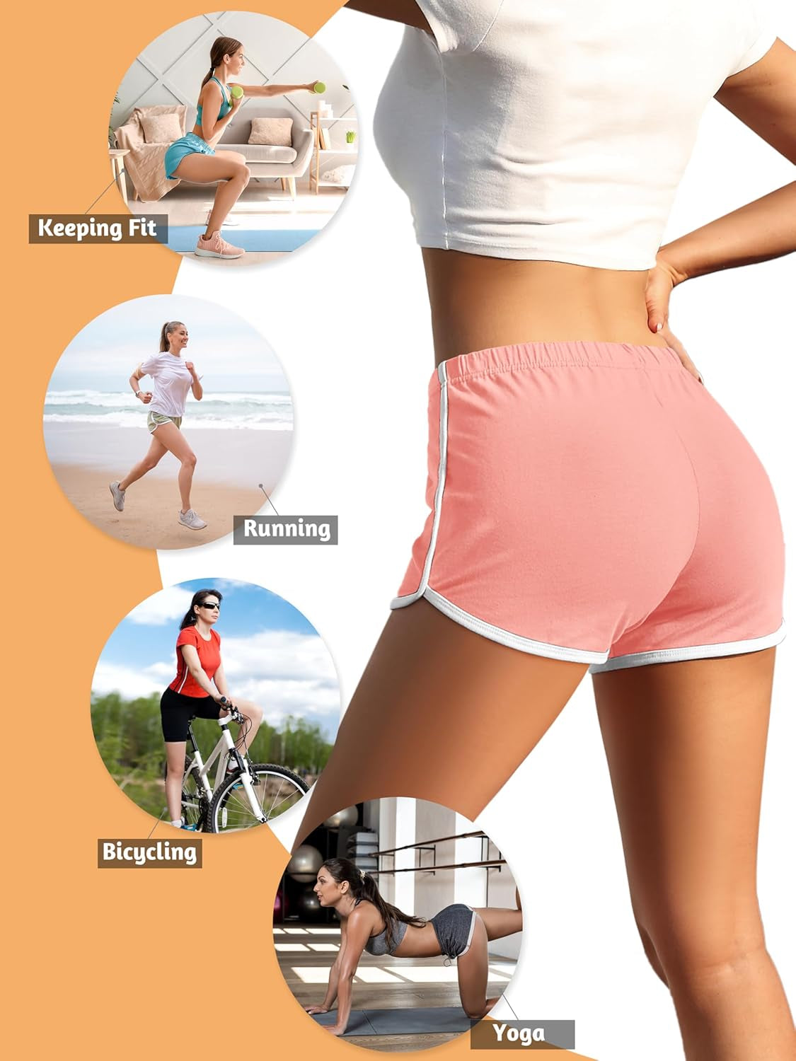 Women's Cotton Athletic Shorts - 4 Pack Dolphin Style for Yoga, Gym, Dance, and Lounge