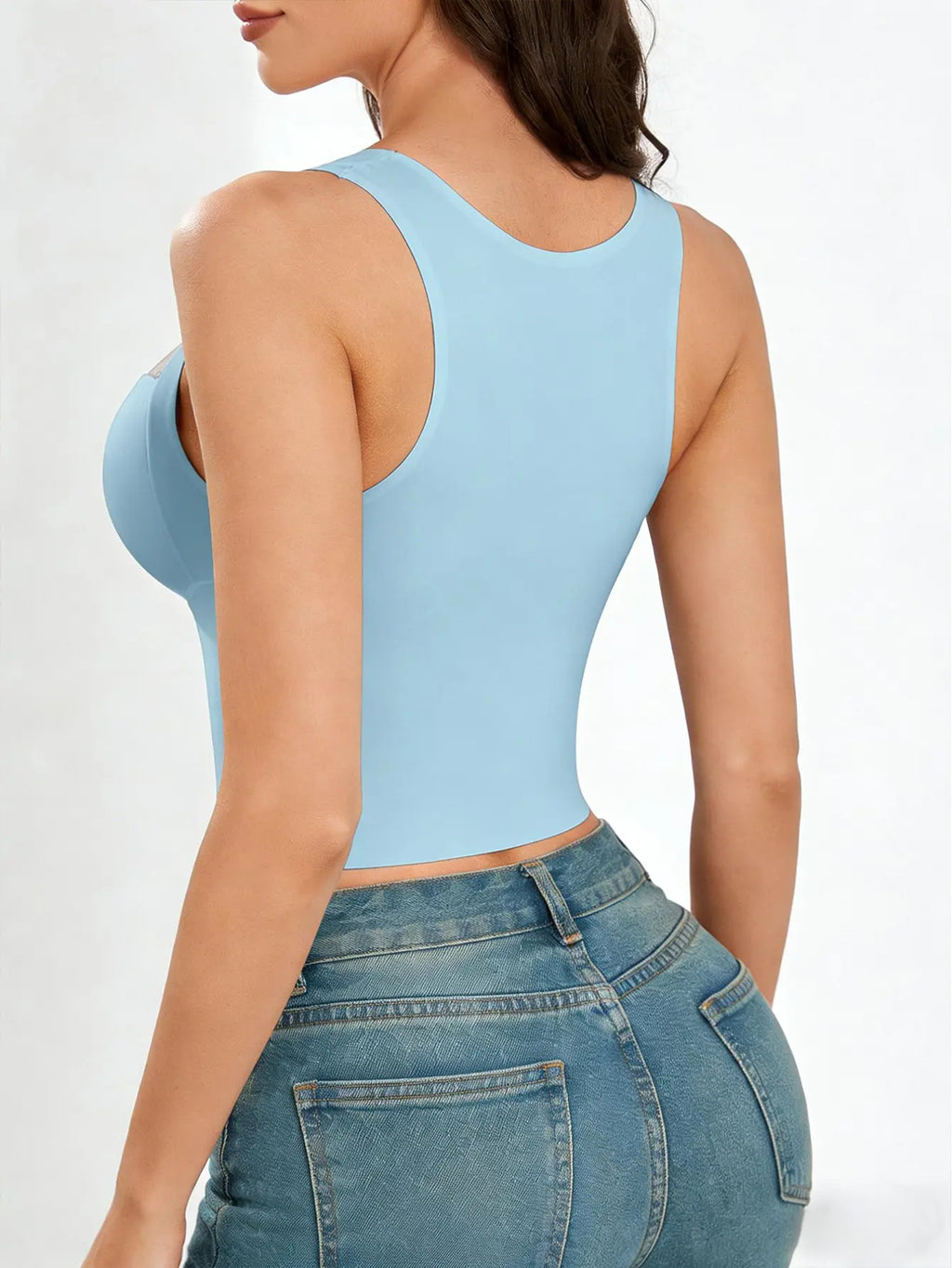 Esselegance Women's Luxury Seamless Longline Bra - Sophisticated Mesh Plunge V-Neck Wirefree Bralette - Premium Smoothing Shapewear Crop Top with Built-In Support - Elegant Wide Strap Push-Up Everyday Camisole - Invisible High-End Essentials