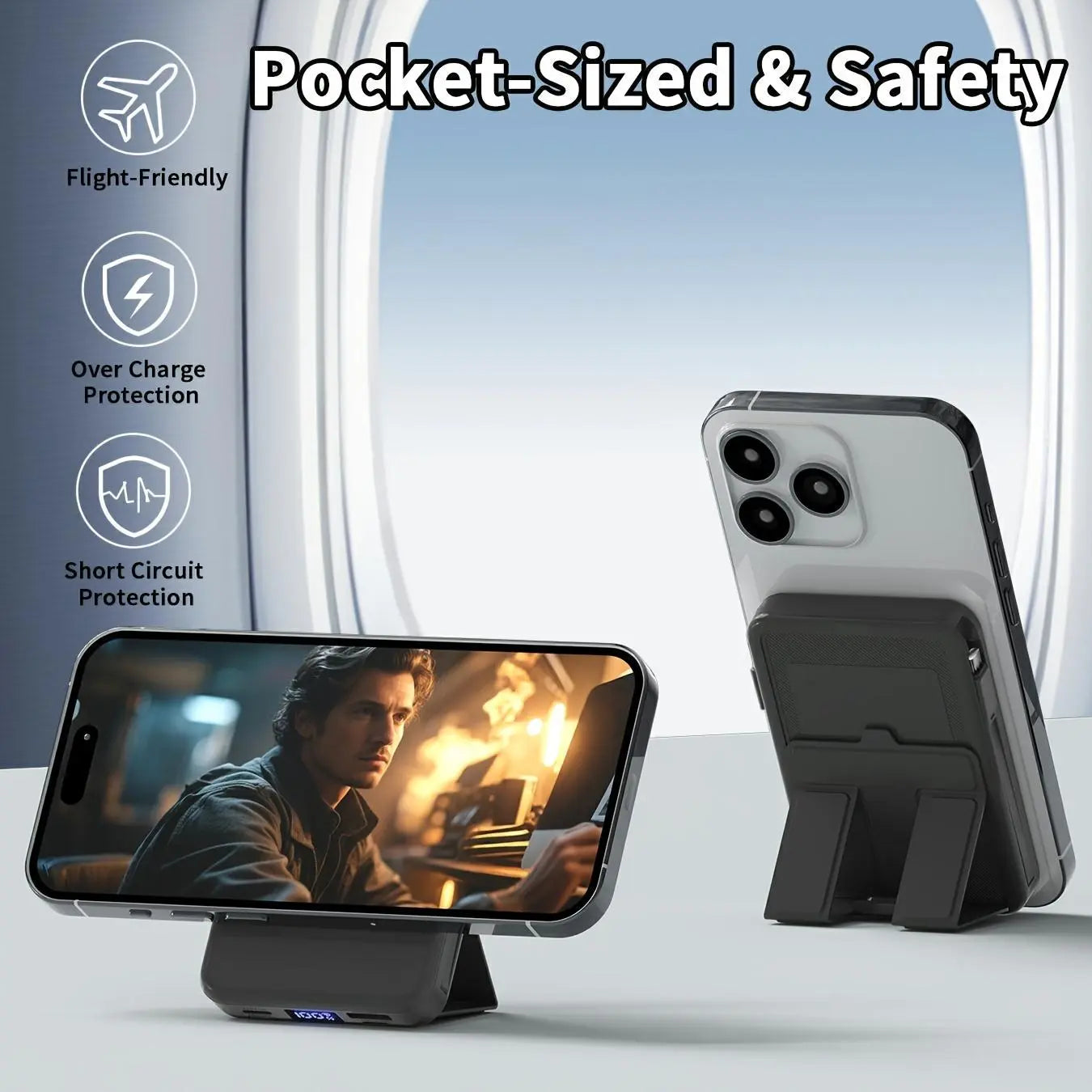 10,000mAh Rechargeable Power Bank - Wireless MagSafe Magnetic Portable Charger with 22.5W PD Fast Charging USB-C, LED Display, and Stand for iPhone 17/16/15/14/13/12 and Android Smartphones