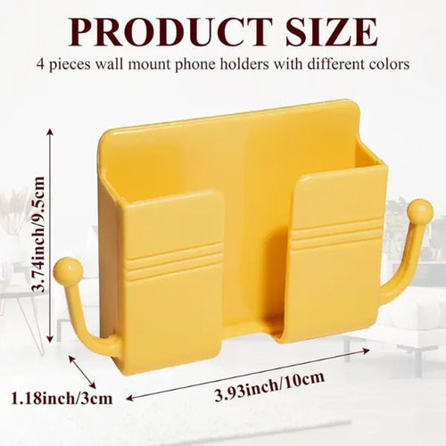 4-Piece Adhesive Wall-Mount Phone Holder Set - Versatile Mobile Accessories with Charging Stand, Remote Control Organizer, Socket Pocket, and Universal Storage Solution for Bedroom and Kitchen