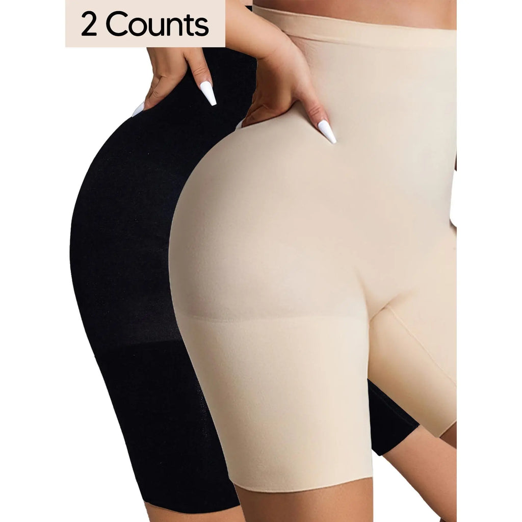 MUEE Women's High Waist Lycra Shapewear Shorts - Tummy Control, 3D Hip Lift, and Thigh Slimming - Black and Nude, Set of 2