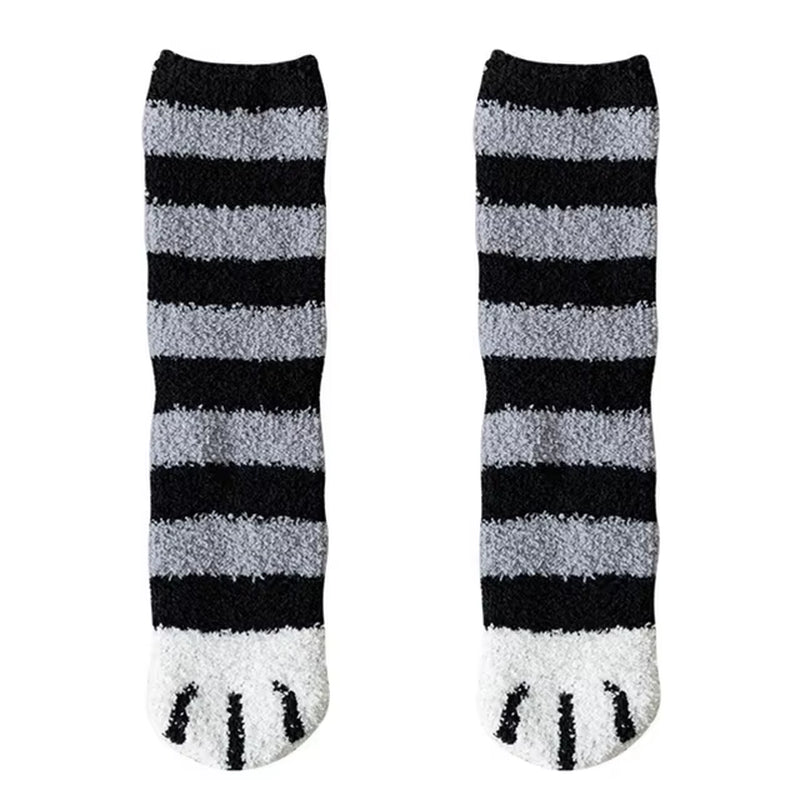 Women's Plush Cotton Socks with Cute Animal Paw Cartoon Design for Comfortable Home and Sleep Wear