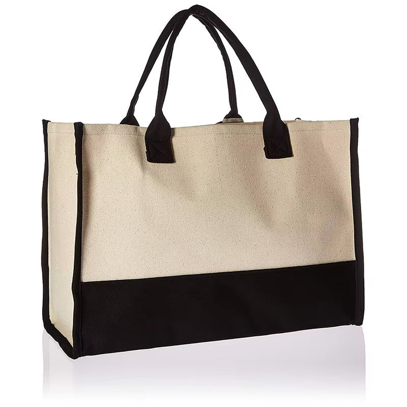 Fashionable Canvas Tote Bag with Floral Design - Versatile Beach and Shopping Handbag with Large Capacity, Available for Wholesale