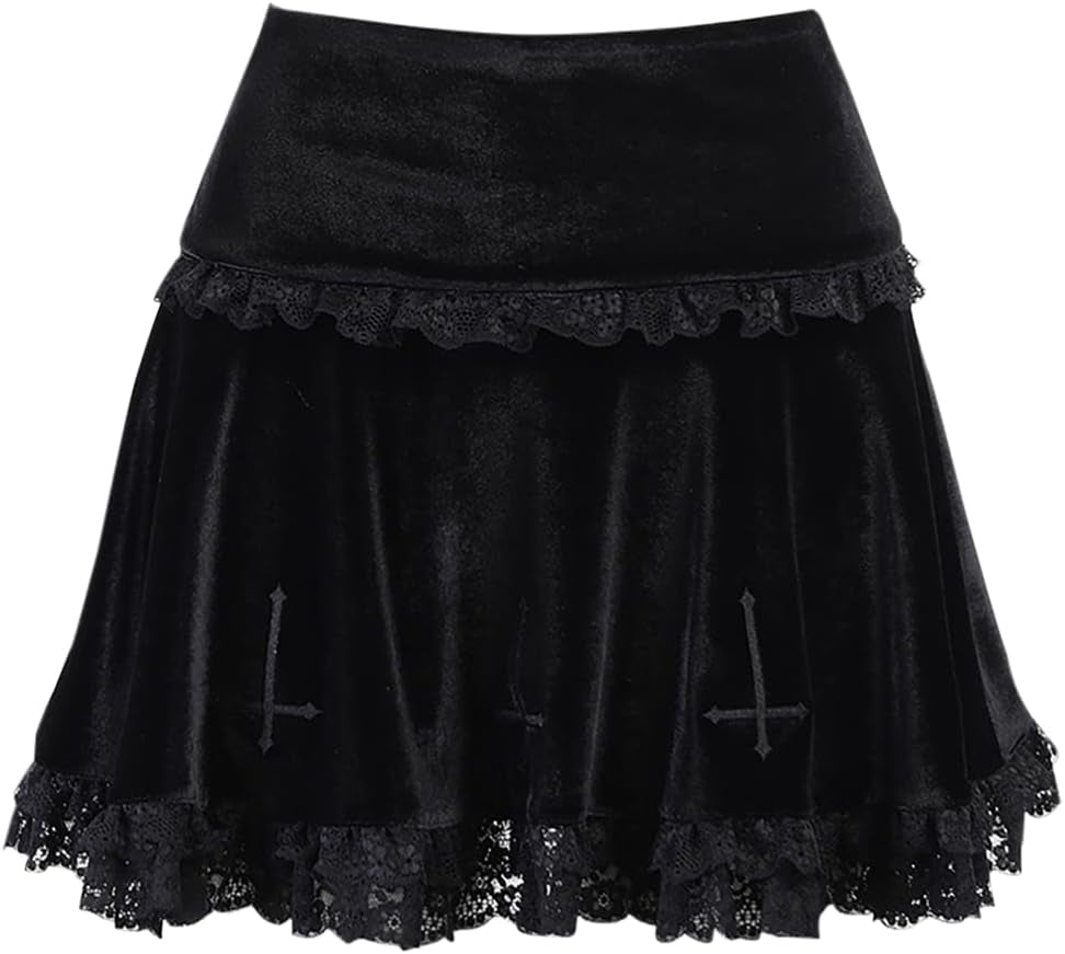 Women's High Waist Velvet Mini Skirts - Gothic Punk Grunge Style for Alternative Fashion