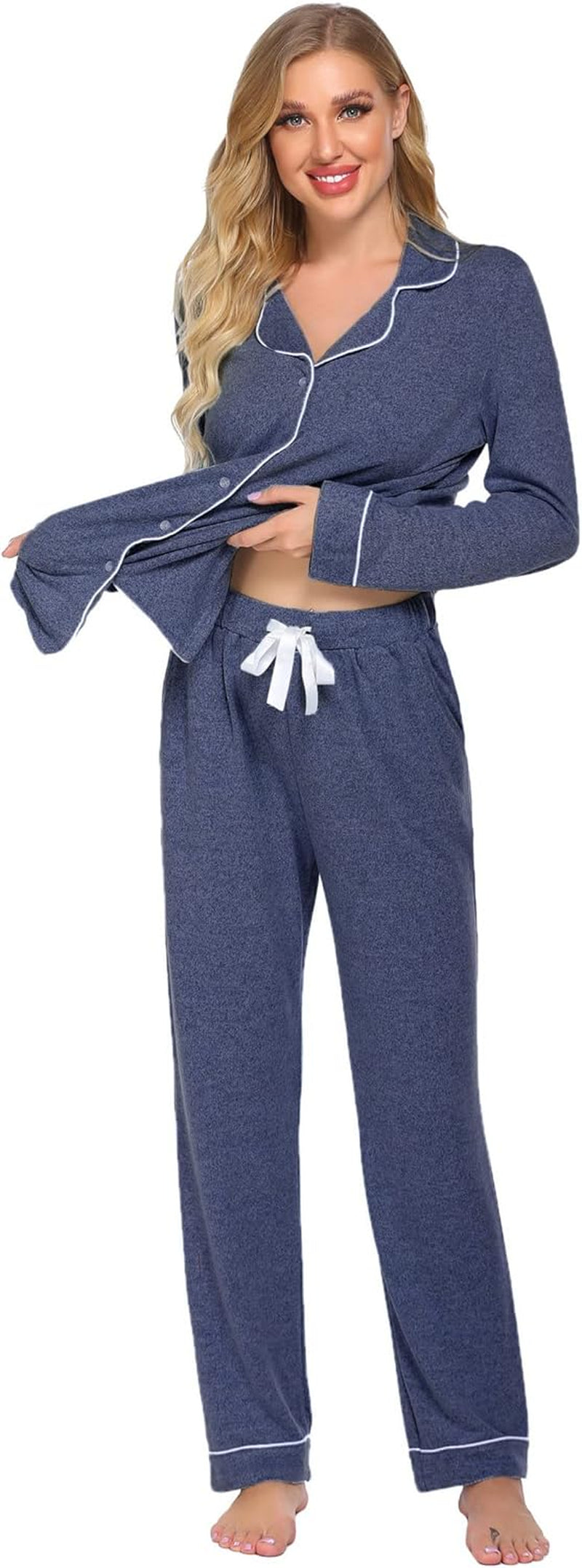 Women's Long Sleeve Pajama Set - Casual Button-Down Loungewear - Soft Sleepwear Available in Sizes S-XXL