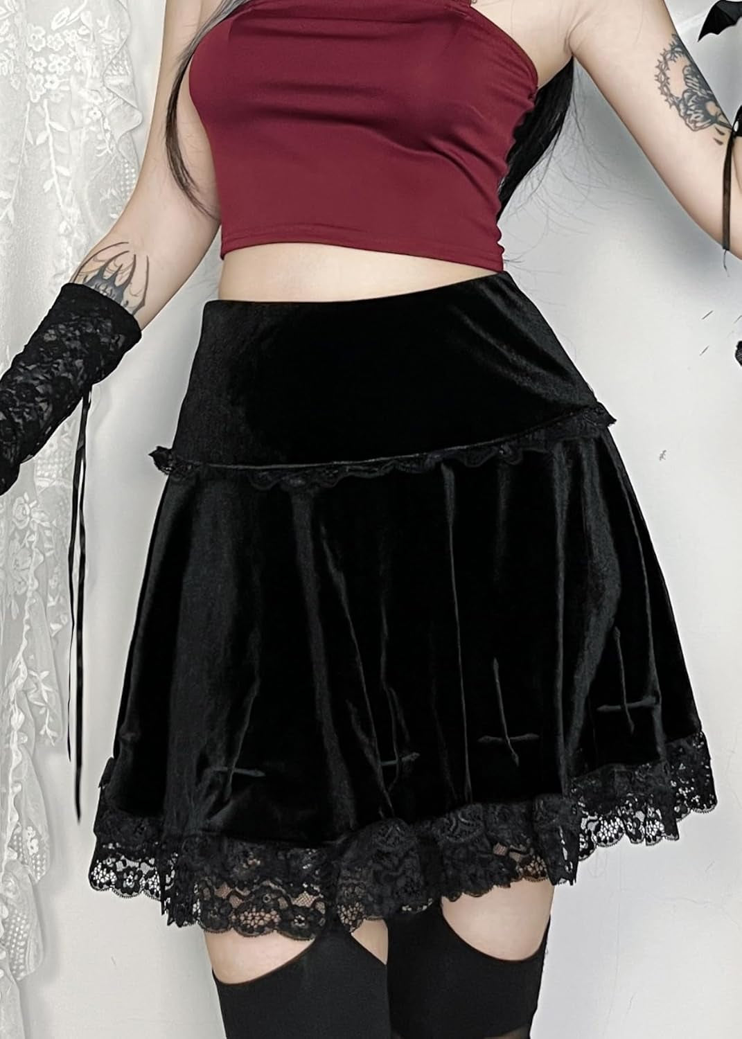 Women's High Waist Velvet Mini Skirts - Gothic Punk Grunge Style for Alternative Fashion