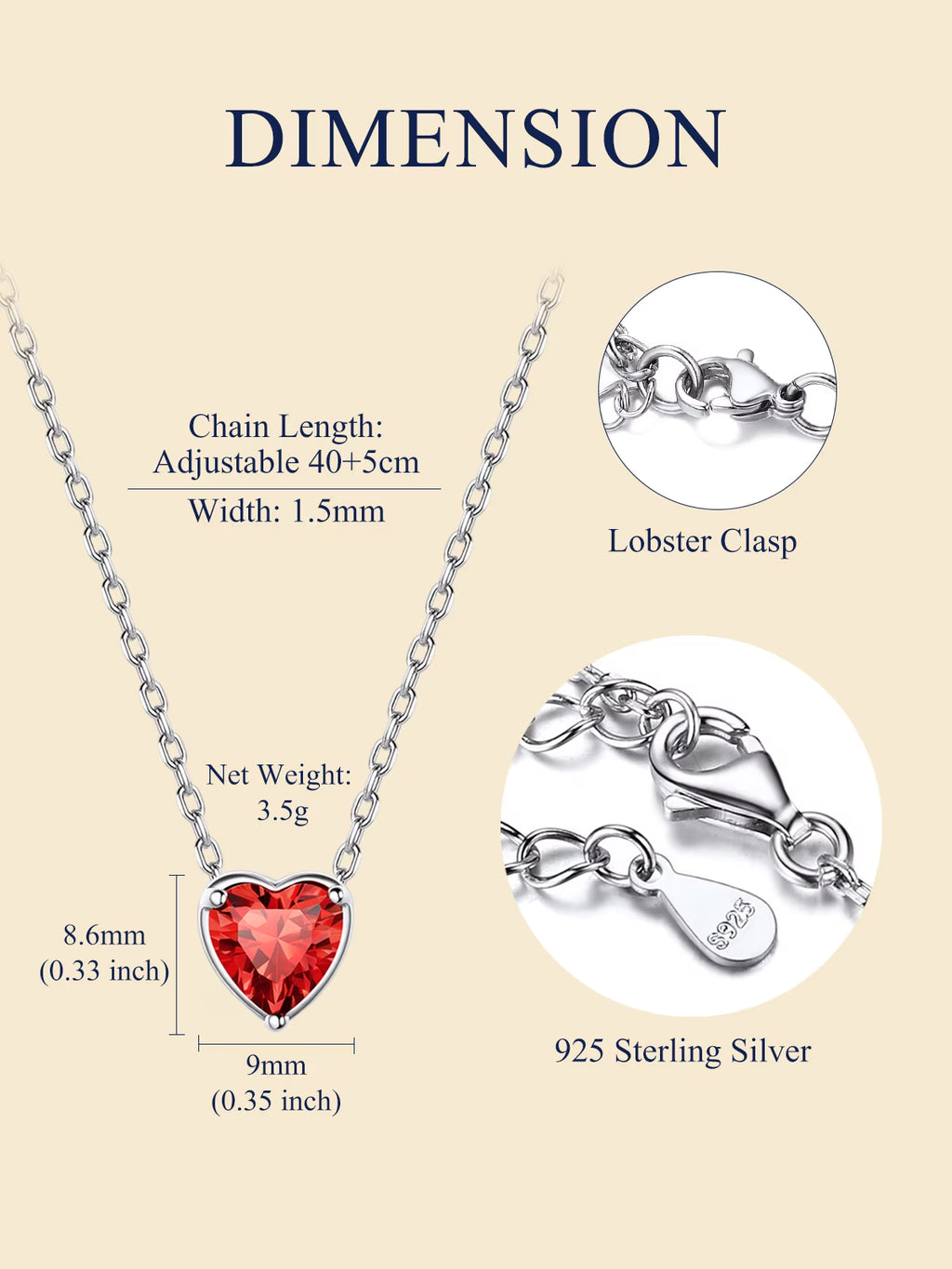 925 Sterling Silver Birthstone Heart Necklace - Ideal Valentine's Day Gift for Her