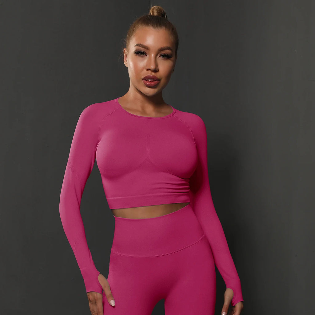 Women's Long Sleeve Yoga Top - Seamless Activewear for Fitness and Gym Workouts