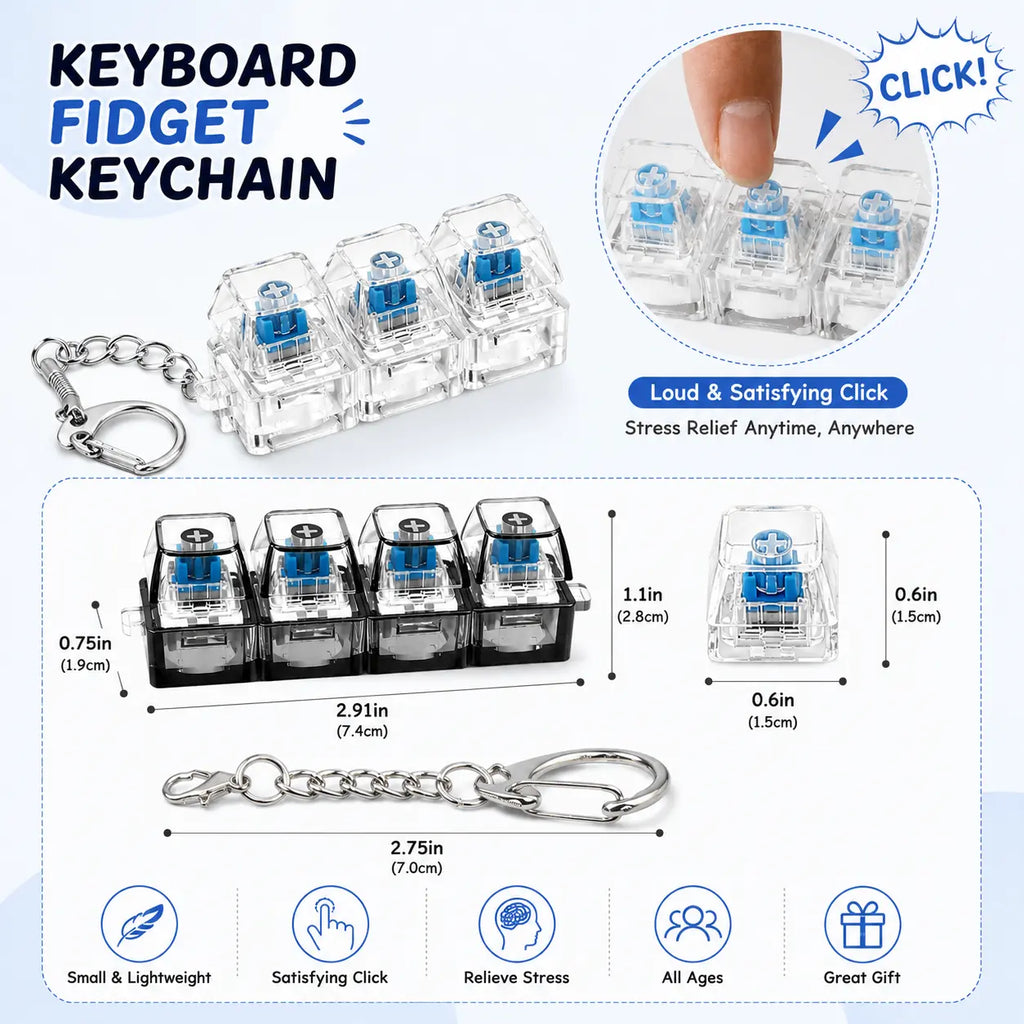 Professional Sensory Fidget Keychain with Light Emitting Feature, 4-in-1 Decompression Button, and Transparent Design for Stress Relief and Relaxation