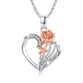 Sterling Silver Sunflower Skeleton Hand Heart Pendant Necklace - Elegant Gift for Women, Daughters, Mothers, and Nieces for Birthdays and Holidays
