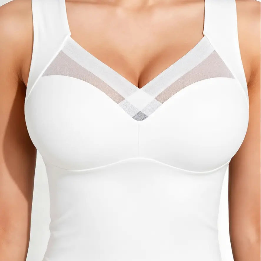 Esselegance Women's Luxury Seamless Longline Bra - Sophisticated Mesh Plunge V-Neck Wirefree Bralette - Premium Smoothing Shapewear Crop Top with Built-In Support - Elegant Wide Strap Push-Up Everyday Camisole - Invisible High-End Essentials