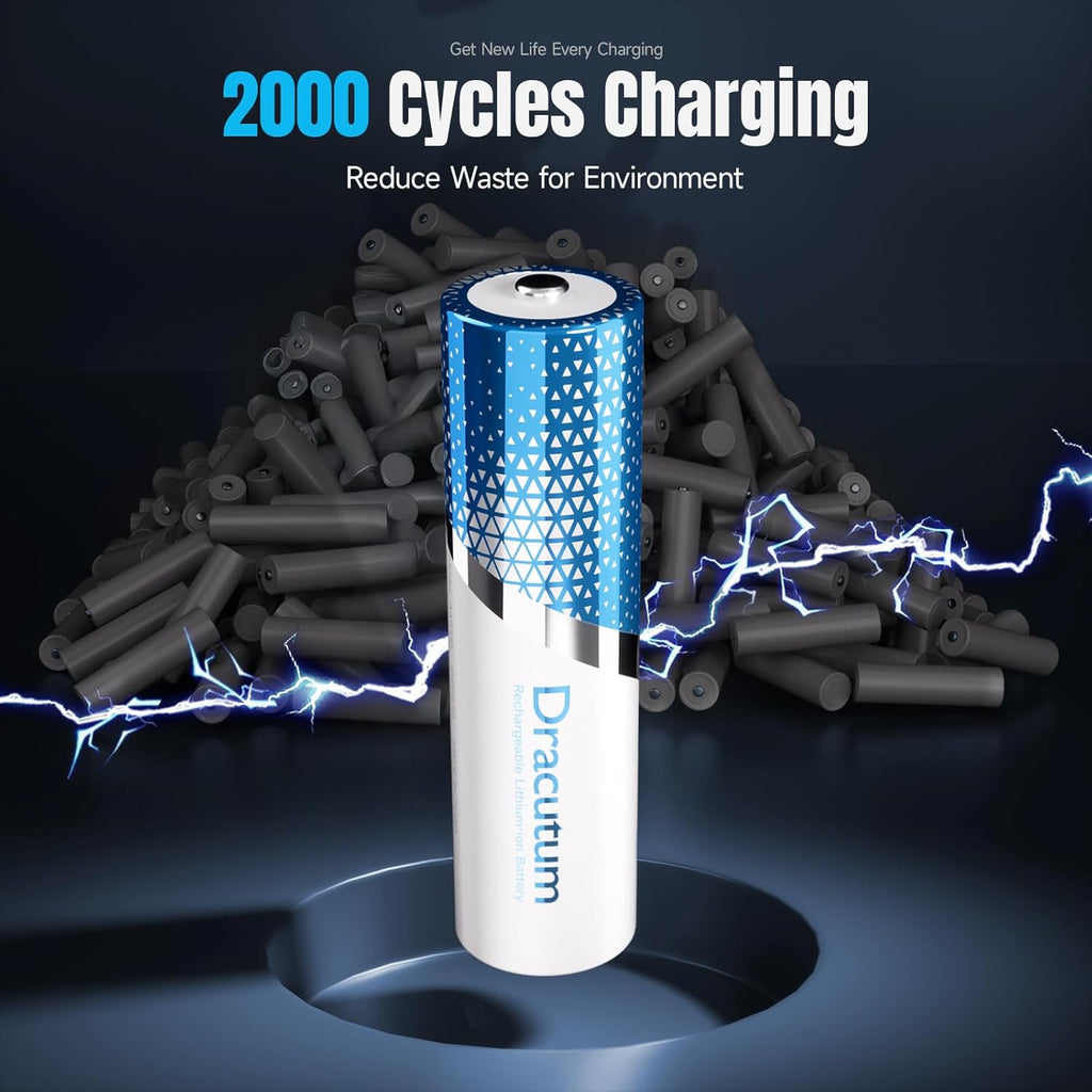 Rechargeable Lithium AA Battery 8-Pack with Charger, 1.5V 3600mWh Long-Lasting for Blink Cameras, Xbox Controllers, Trail Cameras, Toys, and Remote Controls