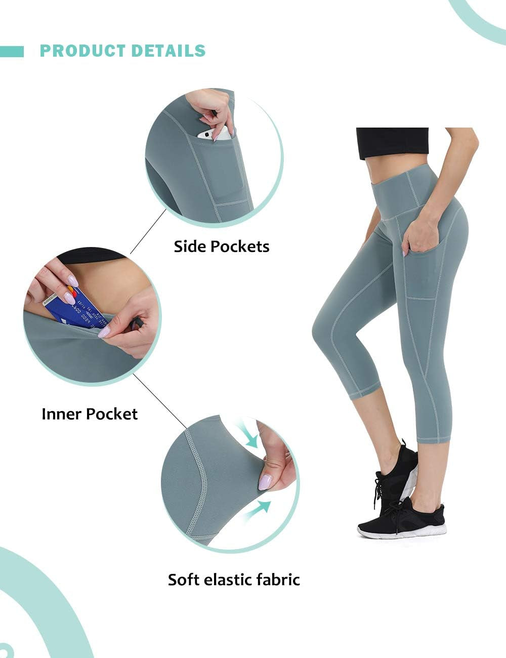 Women's Anti-Nail Yoga Leggings, Non-Transparent Tights with Phone Pockets and Tummy Control, Available in Full-Length and Capri Styles