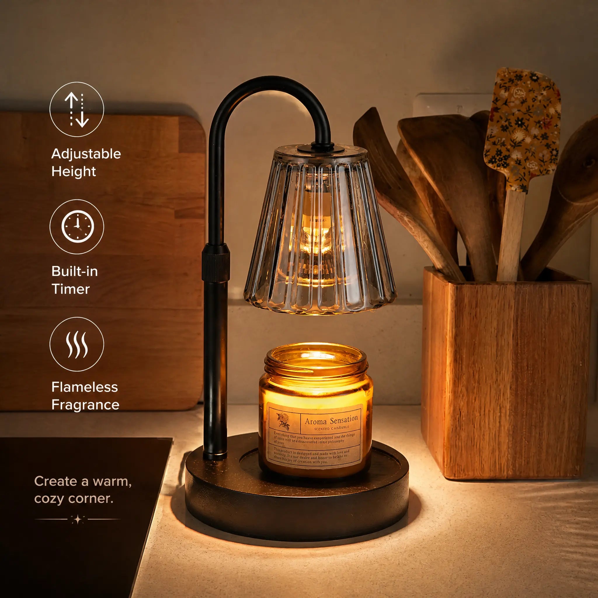 Glasseam Adjustable Candle Warmer Lamp with Timer and Dimming Features - Ideal for Jar Candles and Wax Melts, Perfect Gift for Women and Home Decor