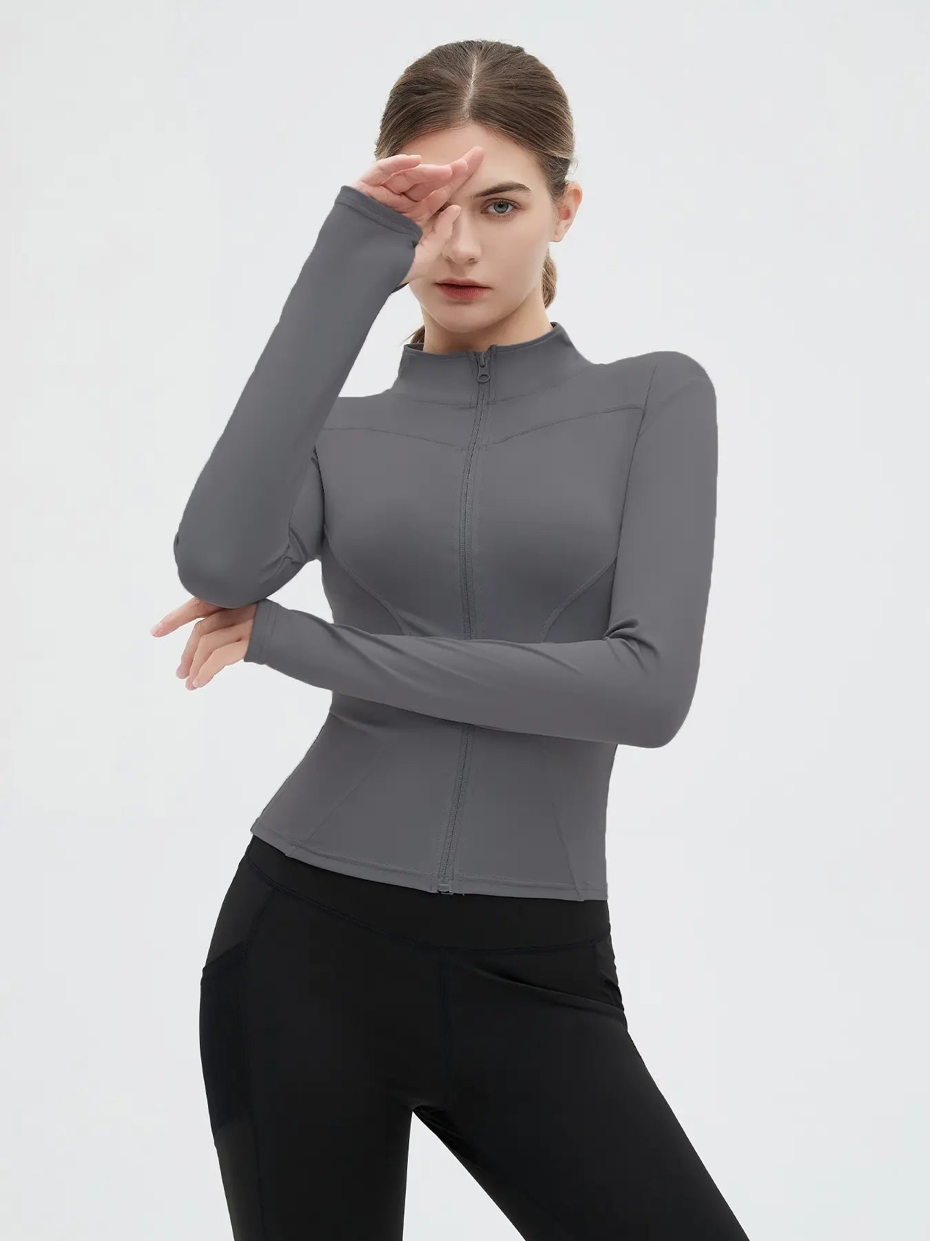 Women's Zip-Up Sports Jacket with Thumb Holes, Long Sleeve Athletic Top for Tennis and Pickleball, Versatile Sports Outerwear for Indoor and Outdoor Activities