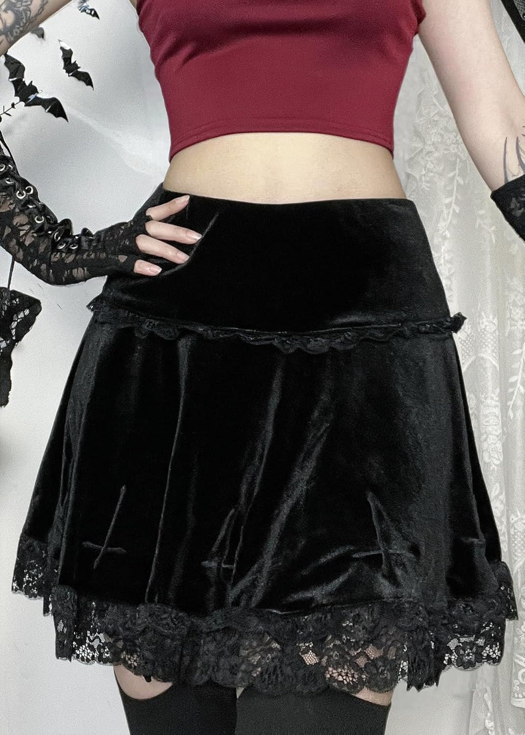 Women's High Waist Velvet Mini Skirts - Gothic Punk Grunge Style for Alternative Fashion