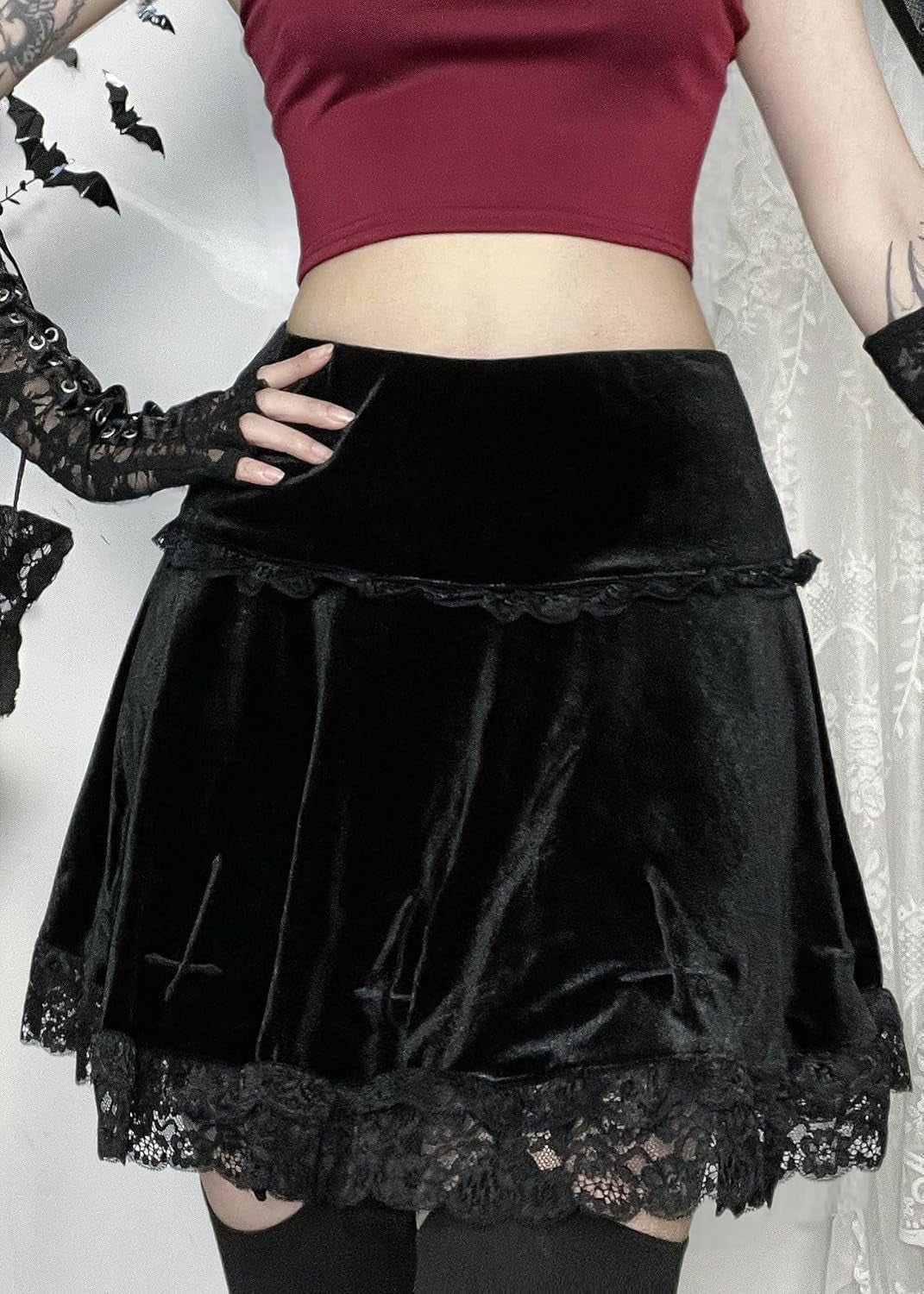 Women's High Waist Velvet Mini Skirts - Gothic Punk Grunge Style for Alternative Fashion
