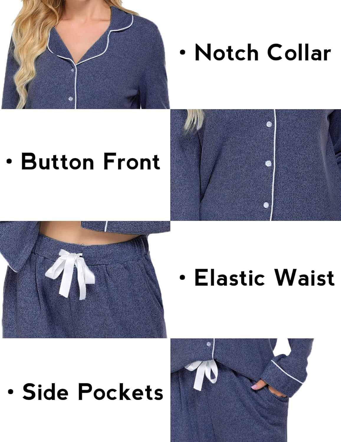 Women's Long Sleeve Pajama Set - Casual Button-Down Loungewear - Soft Sleepwear Available in Sizes S-XXL
