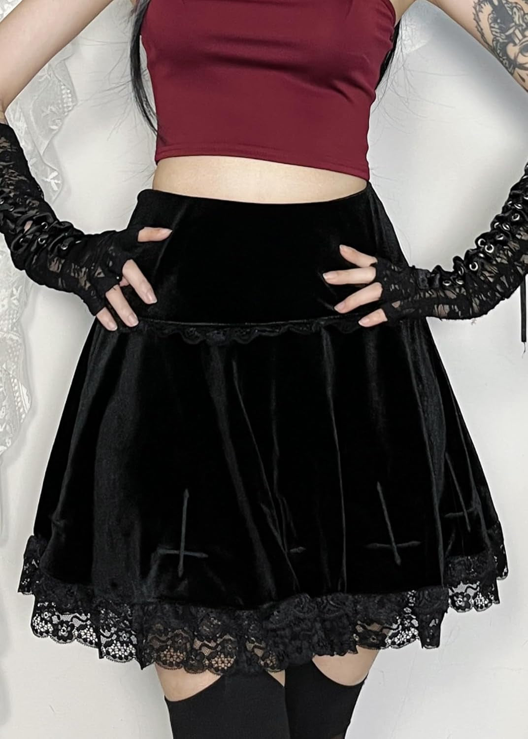 Women's High Waist Velvet Mini Skirts - Gothic Punk Grunge Style for Alternative Fashion