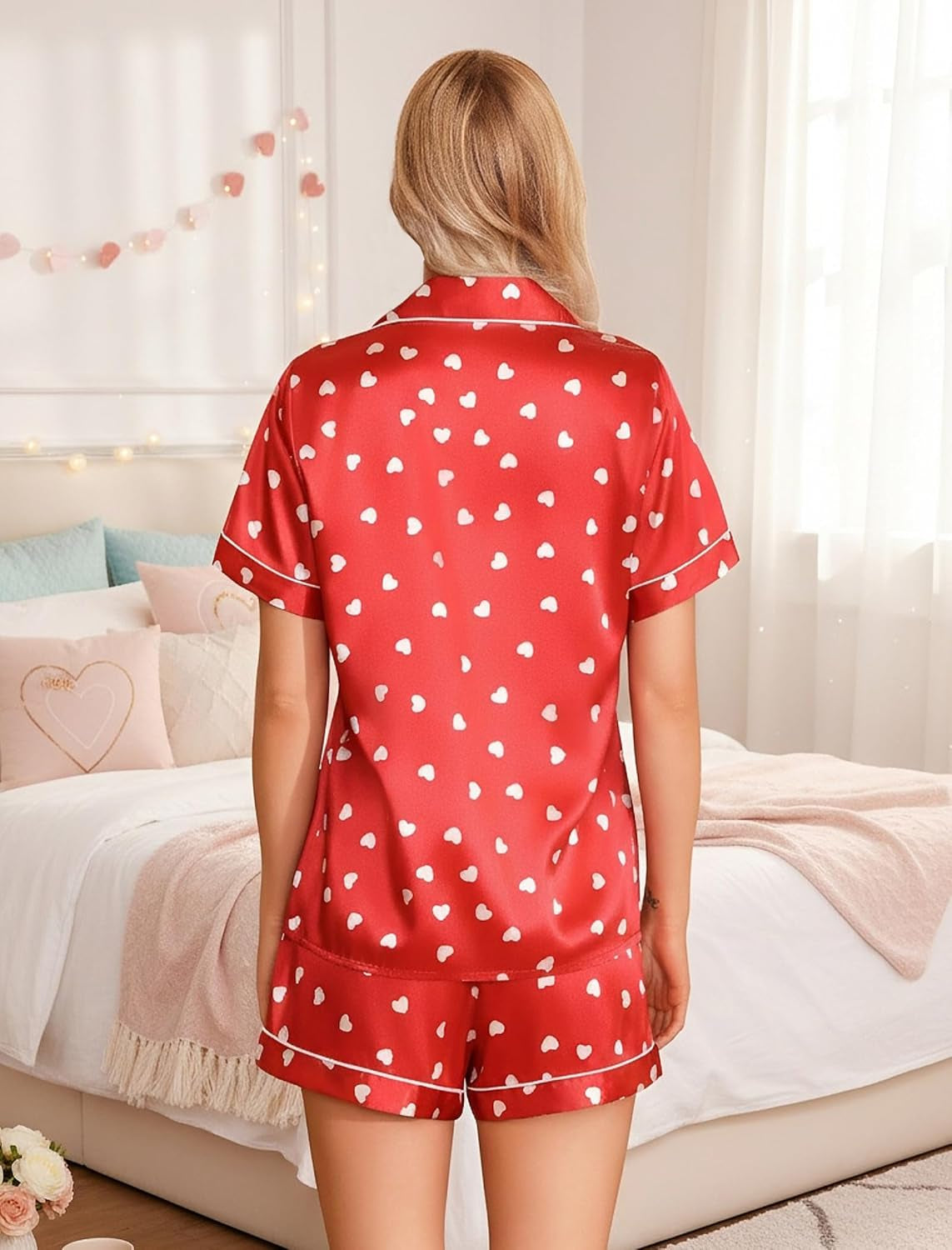 Women's Classic Silk Pajama Set - Short Sleeve Satin PJs, Lightweight 2-Piece Sleepwear for All Seasons, Ideal for Lounging and Special Occasions