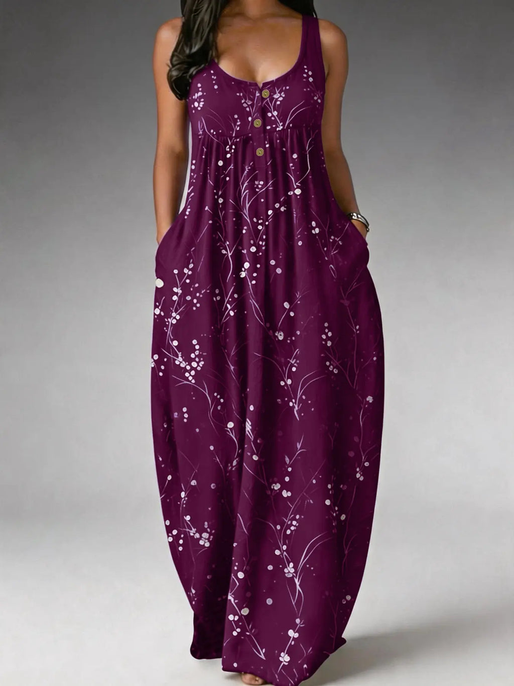 Elegant Plus Size Women's Sleeveless Long Dress with Tree Print - Loose Fit, Fashionable European and American Style