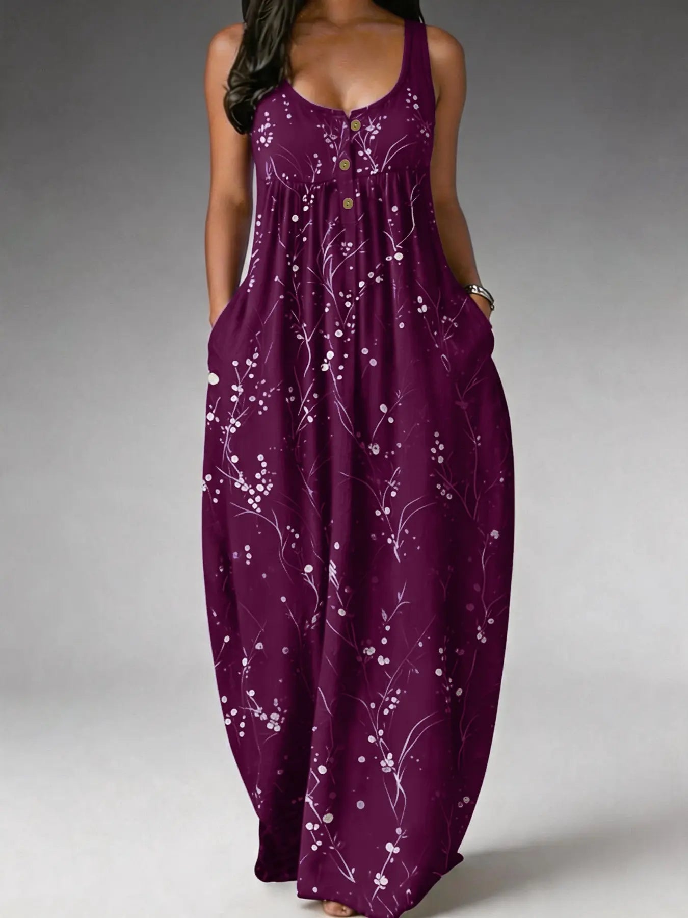 Elegant Plus Size Women's Sleeveless Long Dress with Tree Print - Loose Fit, Fashionable European and American Style
