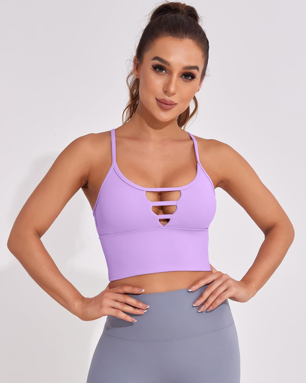 High Support Longline Sports Bras for Women with Strappy Design and Built-in Padded Crop Yoga Tank Top