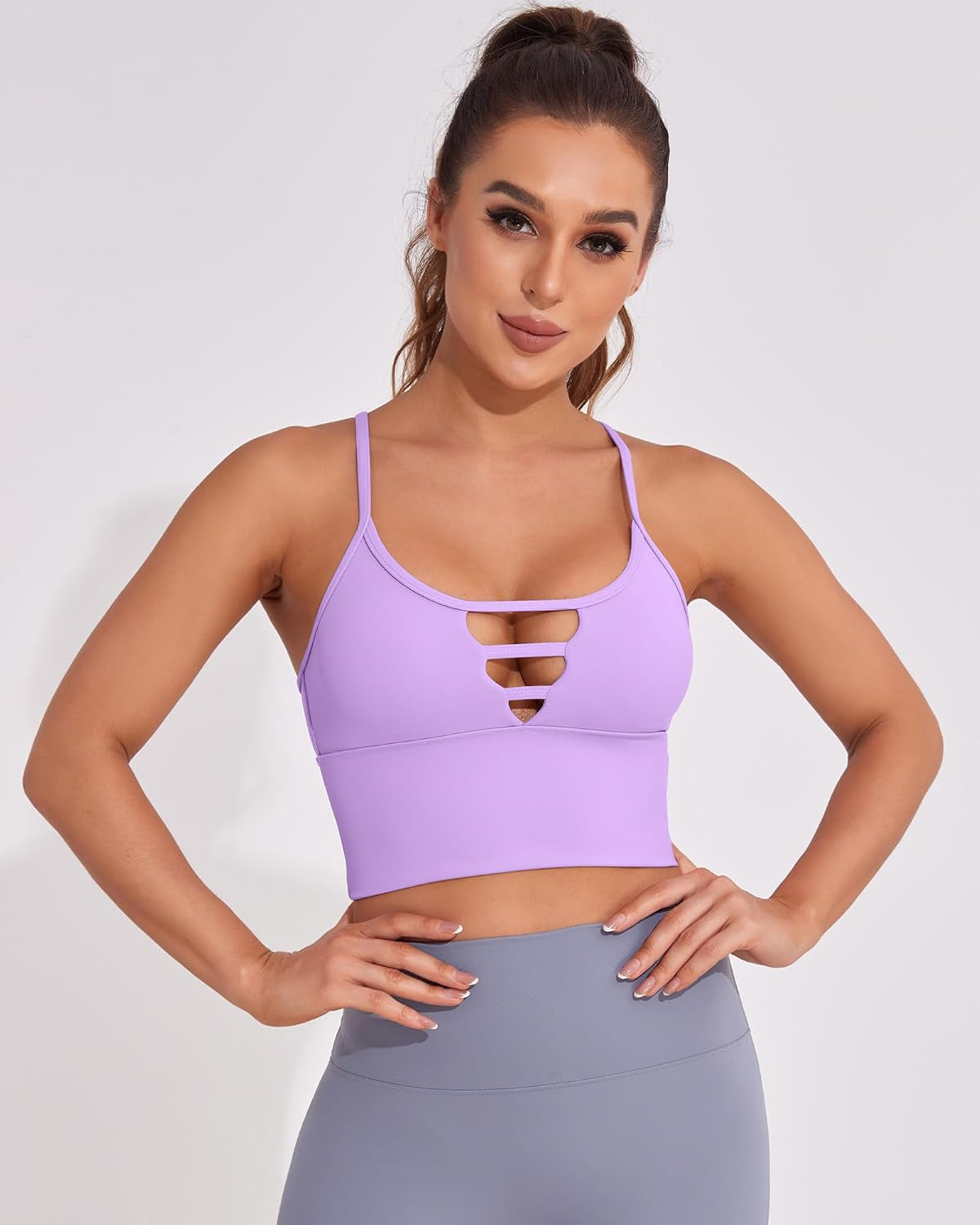 High Support Longline Sports Bras for Women with Strappy Design and Built-in Padded Crop Yoga Tank Top