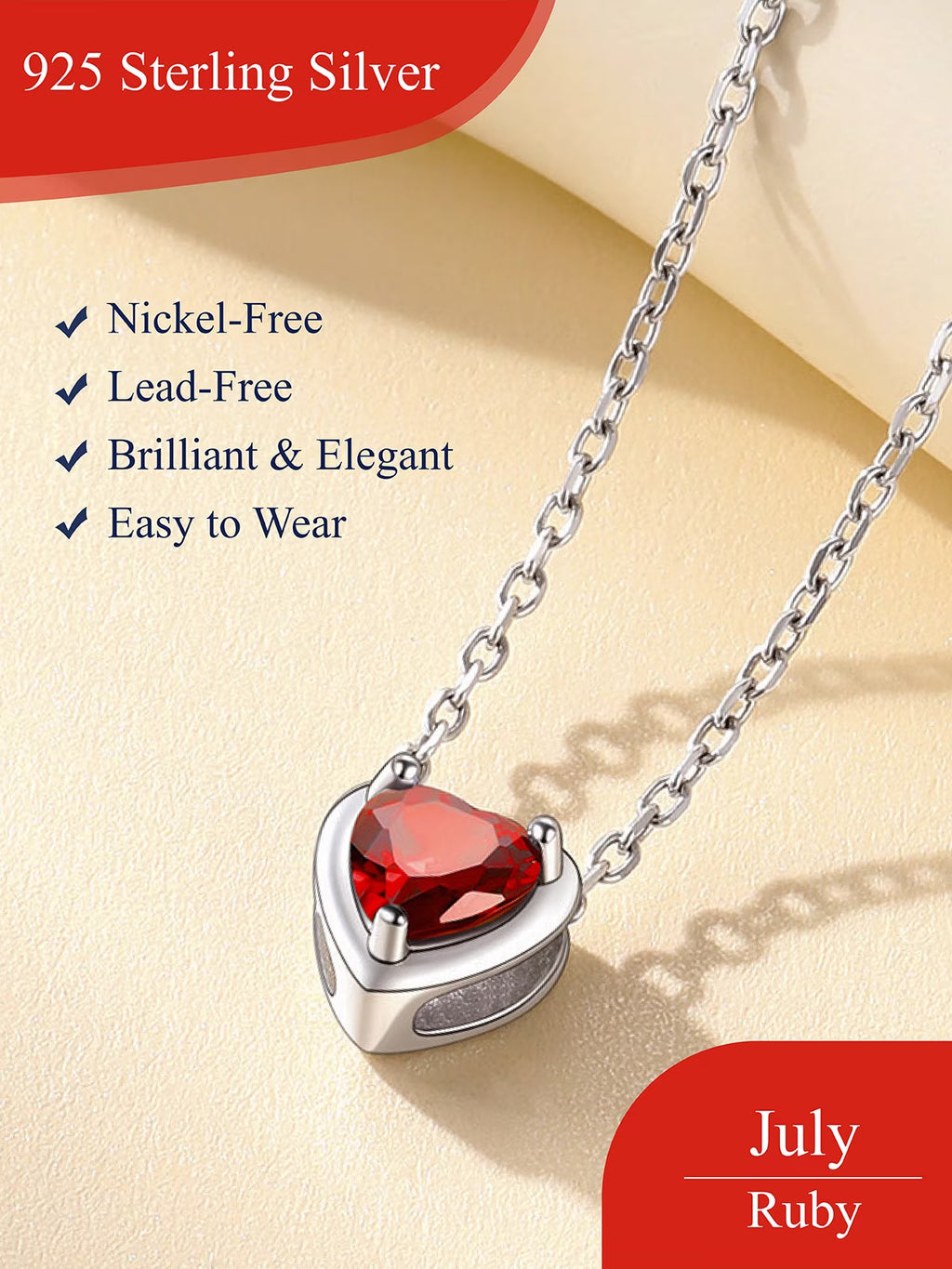 925 Sterling Silver Birthstone Heart Necklace - Ideal Valentine's Day Gift for Her