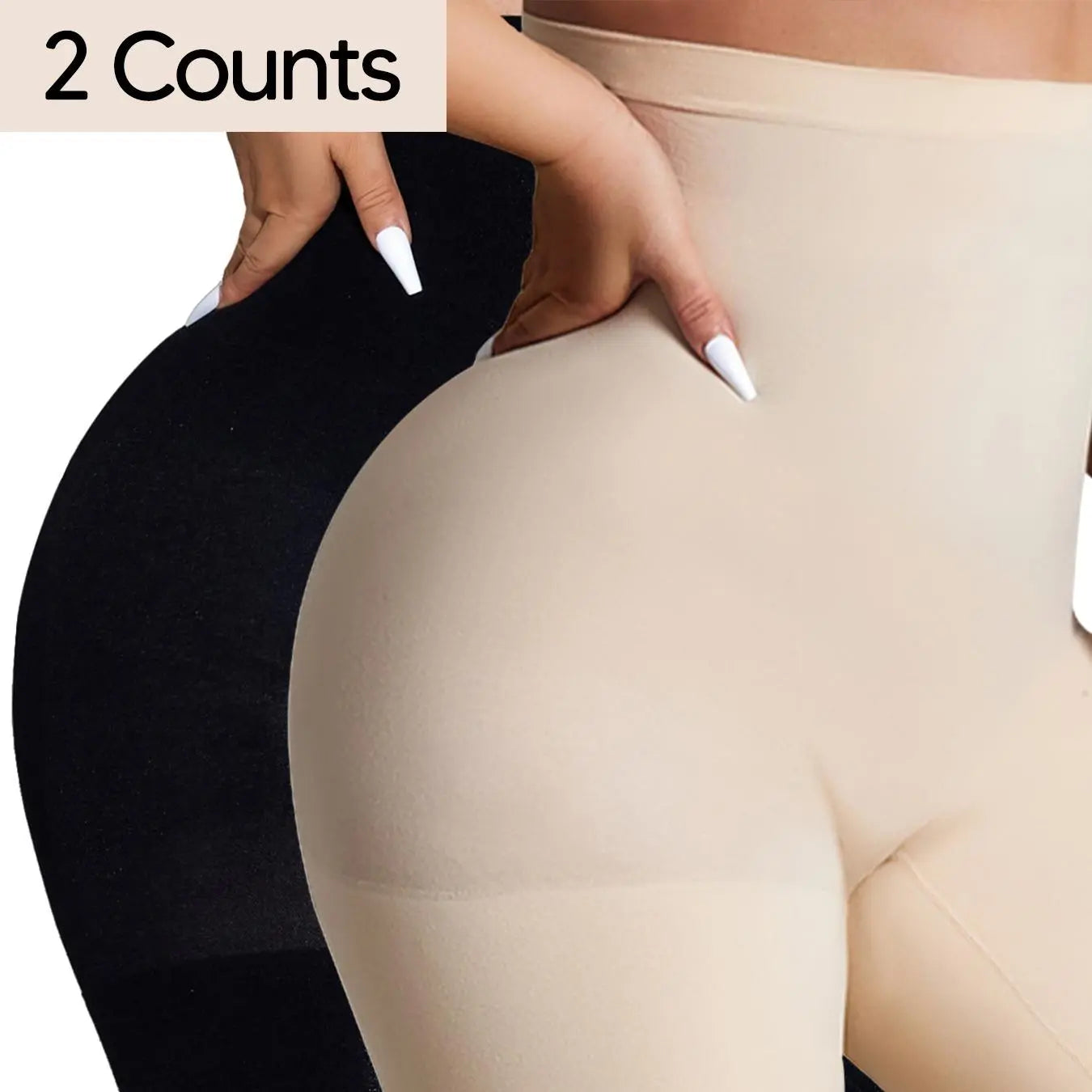 MUEE Women's High Waist Lycra Shapewear Shorts - Tummy Control, 3D Hip Lift, and Thigh Slimming - Black and Nude, Set of 2