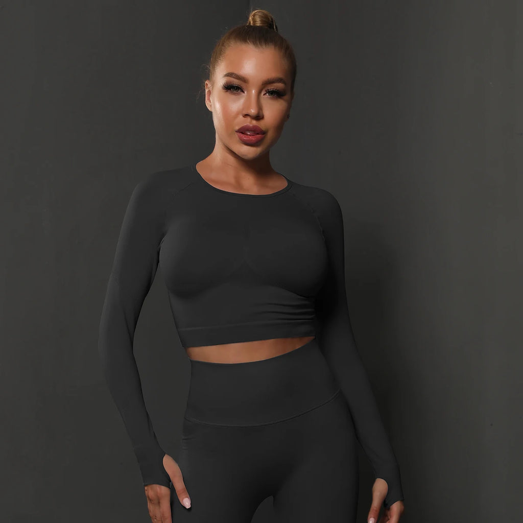 Women's Long Sleeve Yoga Top - Seamless Activewear for Fitness and Gym Workouts