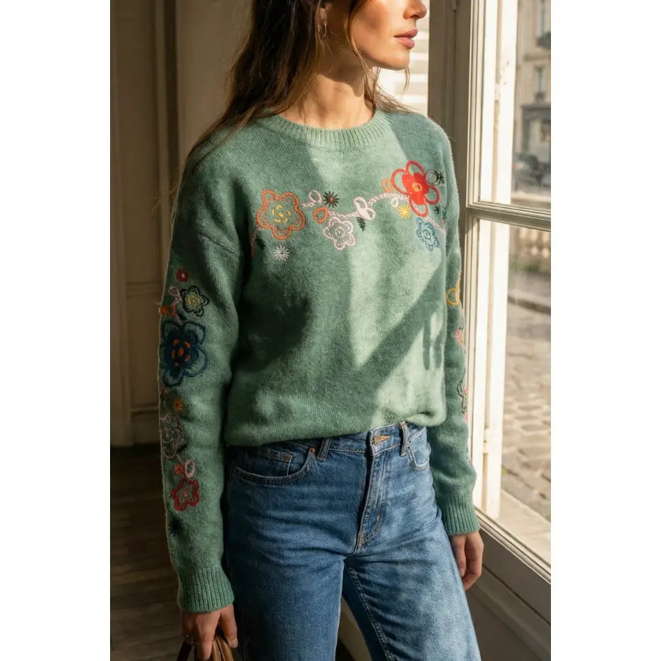 Embroidered Pullover Sweater