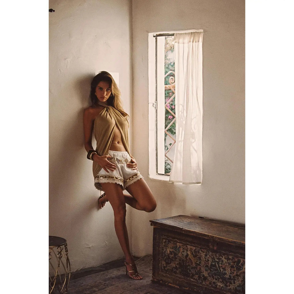 Nayeli Gold Embellished Shorts