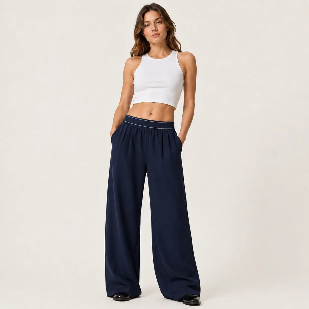 Women's High-Waisted Wide-Leg Lounge Sweatpants with Pockets - Lightweight Stretch Fabric and Elastic Waistband for Comfortable Casual Wear, Yoga, and Travel