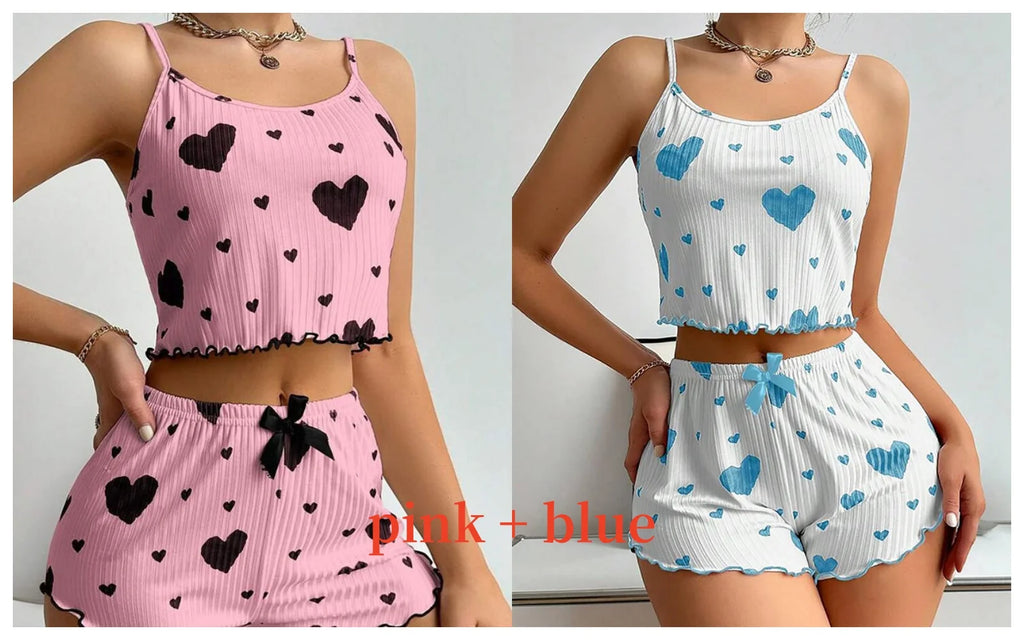 Women's 2-Piece Pajama Set - Soft and Breathable Sleepwear with Love Print, Available in S, M, L, White