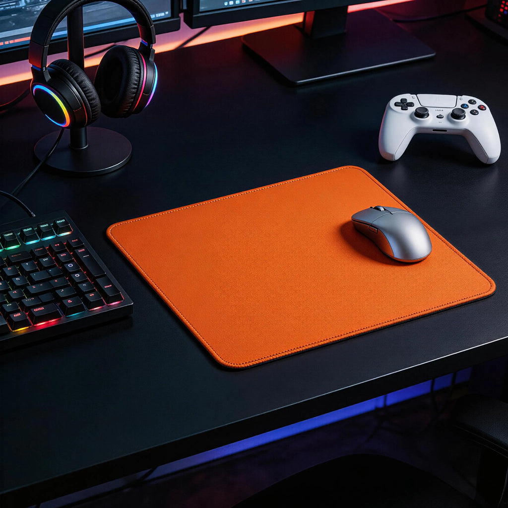 Premium Vibrant Orange Desk Mat with Stitched Edges, Non-Slip Base, Water-Resistant Surface for Office and Gaming, Easy to Clean