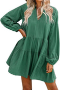Elegant Ruffle Swing Babydoll Mini Tunic Dress for Women with Pockets and Long Sleeves