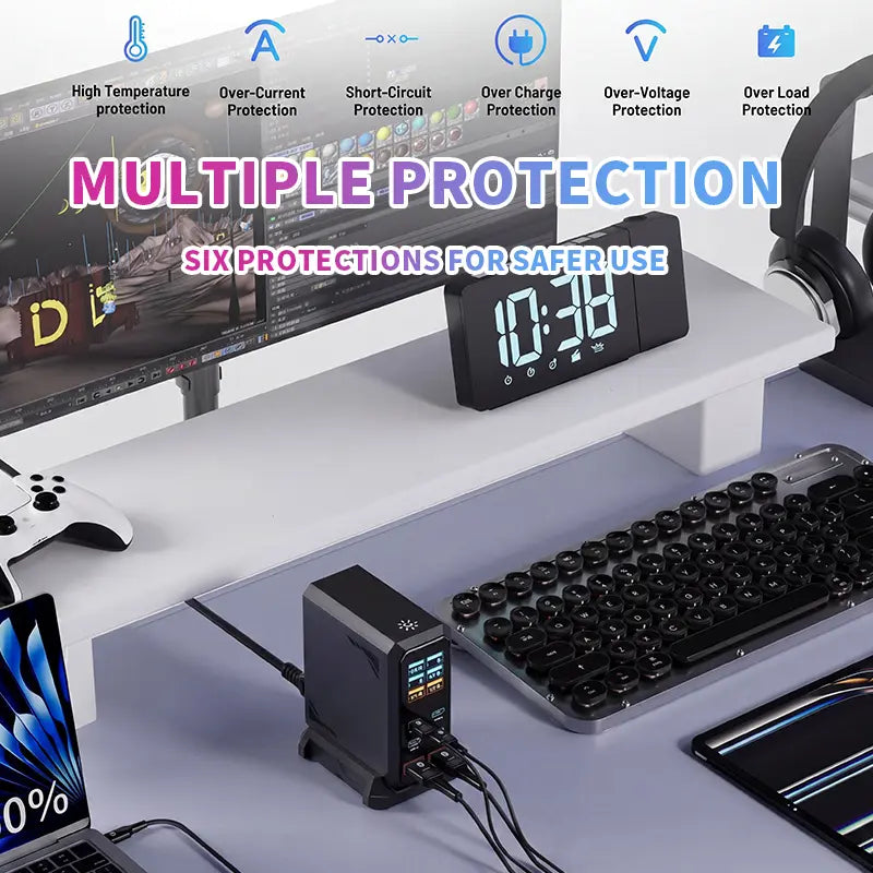 240W Digital USB-C GaN Charging Station with 6 Ports, PD 3.1 140W Fast Charger for MacBook Pro/Air, DELL Laptops, iPhone 17 Pro Max, Samsung Smartphones, and iPads, Black