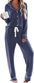 Women's Long Sleeve Pajama Set - Casual Button-Down Loungewear - Soft Sleepwear Available in Sizes S-XXL