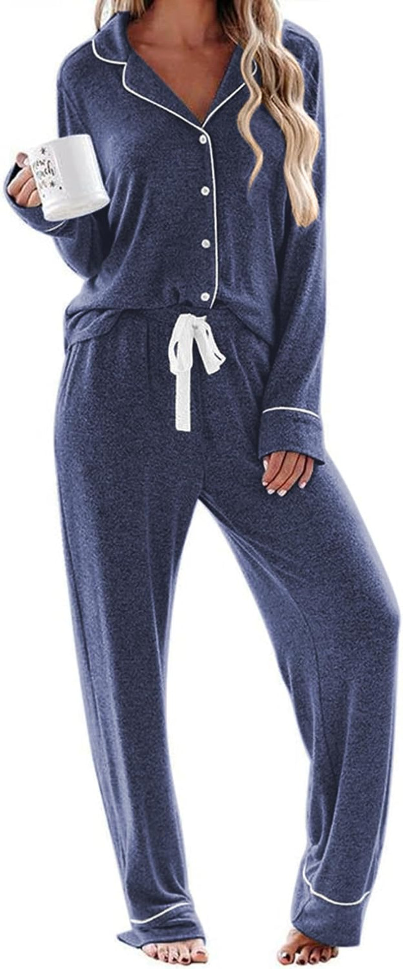Women's Long Sleeve Pajama Set - Casual Button-Down Loungewear - Soft Sleepwear Available in Sizes S-XXL