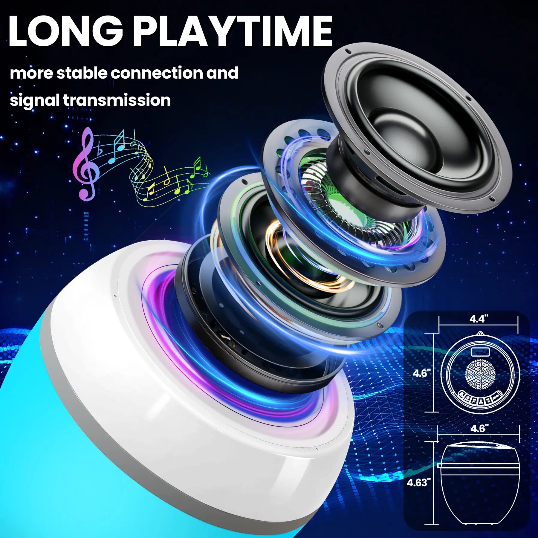 3-in-1 Floating Pool Speaker with Digital Water Thermometer, IP68 Waterproof TWS Technology, and Color LED Lights for Pool, Hot Tub, and Spa - White