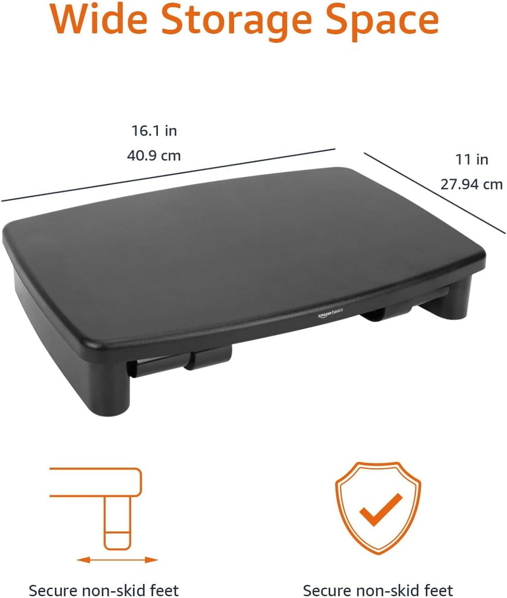 Height Adjustable Monitor Stand with Storage Organizer, 3-Level Stackable Design, Durable ABS Plastic, Supports up to 22 lbs, Suitable for Monitors and Laptops, Black