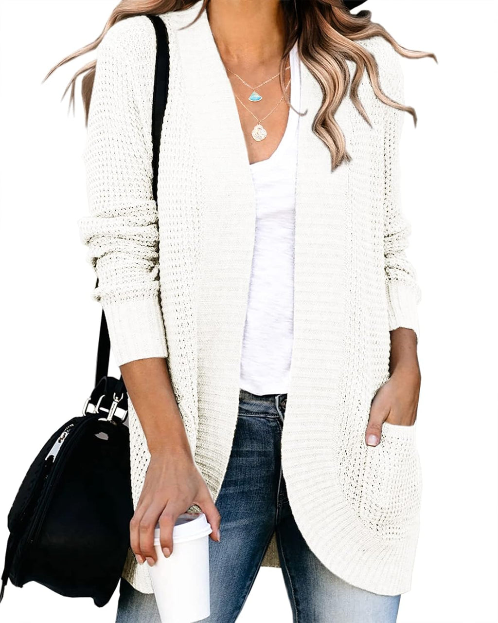 Women's Lightweight Soft Knit Cardigan with Pockets - Casual Long Sleeve Open Front Sweater