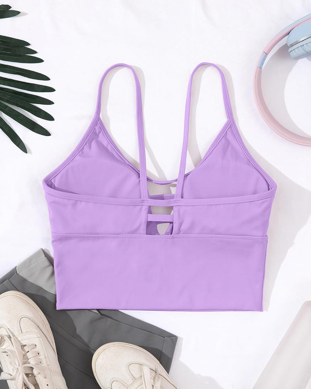 High Support Longline Sports Bras for Women with Strappy Design and Built-in Padded Crop Yoga Tank Top