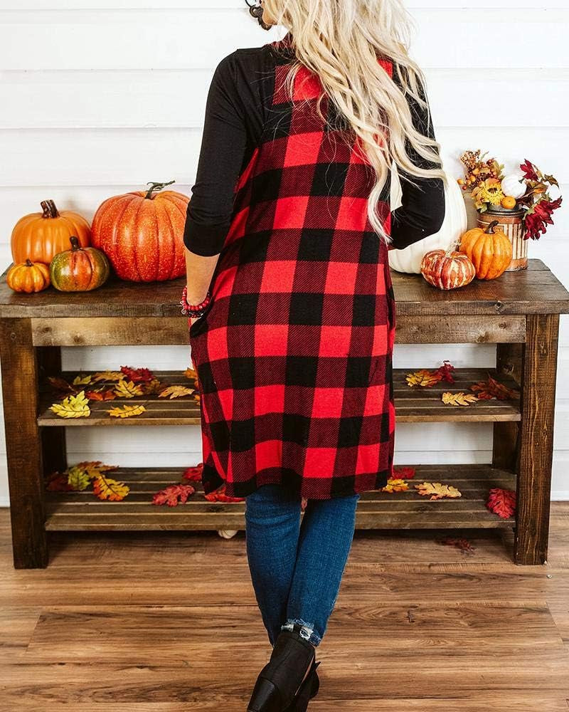 Women's Lightweight Plaid Duster Cardigan Vest with Sleeveless Design and Pockets