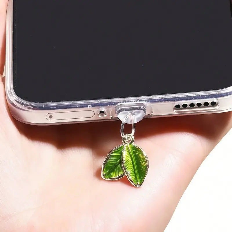 Mobile Phone Dust Plugs - Elegant Leaf Design Pendant for iPhone, Type-C, and Android Devices - Compact and Functional Cell Phone Accessories - Ideal for Gifting and Decoration