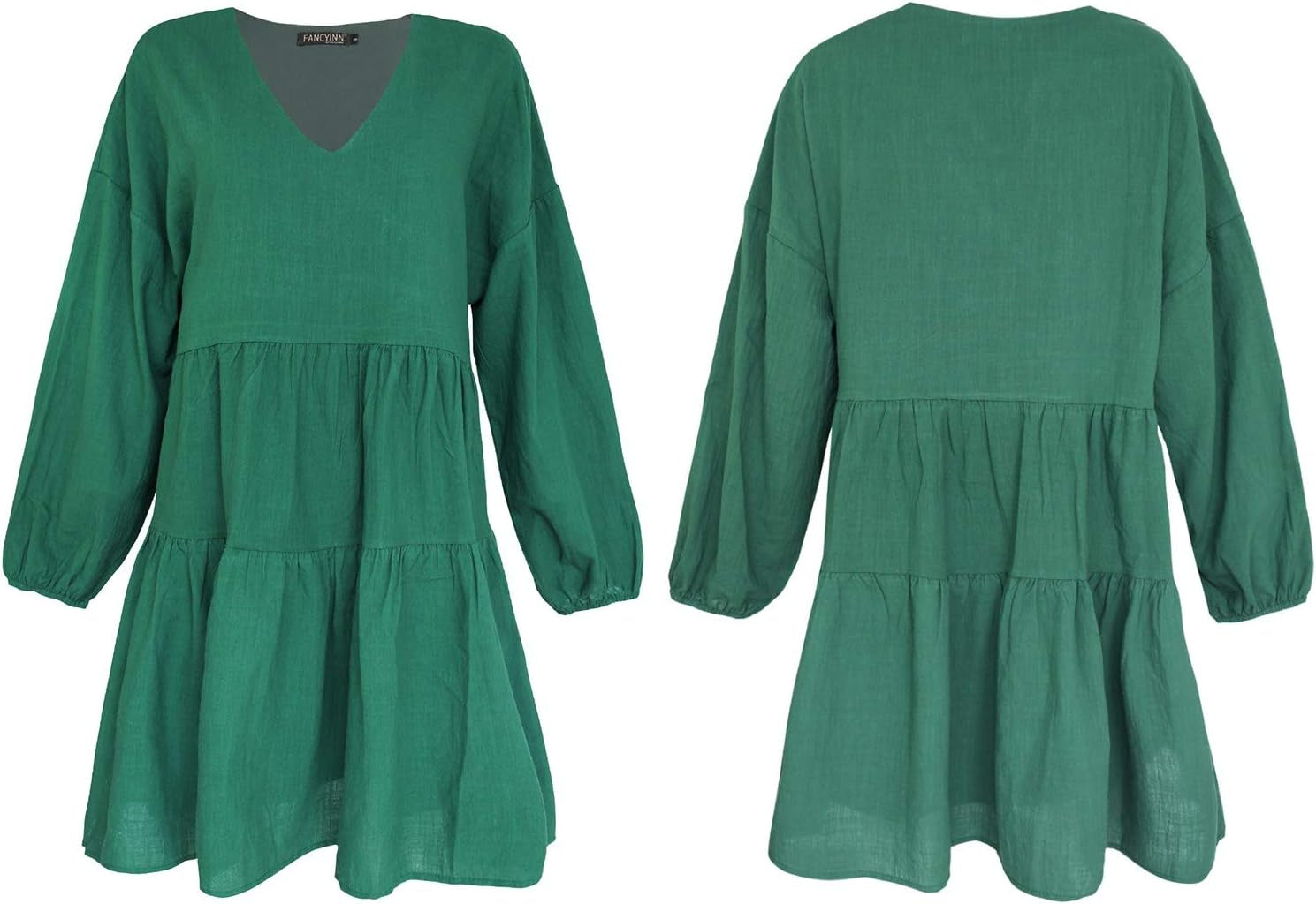 Elegant Ruffle Swing Babydoll Mini Tunic Dress for Women with Pockets and Long Sleeves