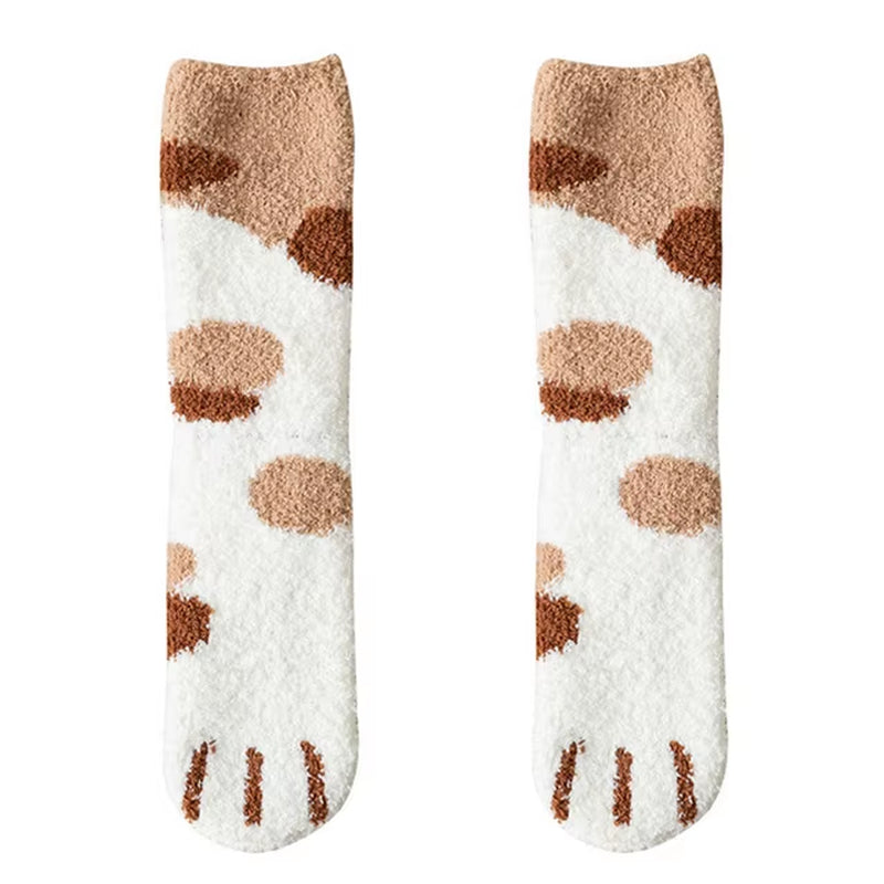Women's Plush Cotton Socks with Cute Animal Paw Cartoon Design for Comfortable Home and Sleep Wear