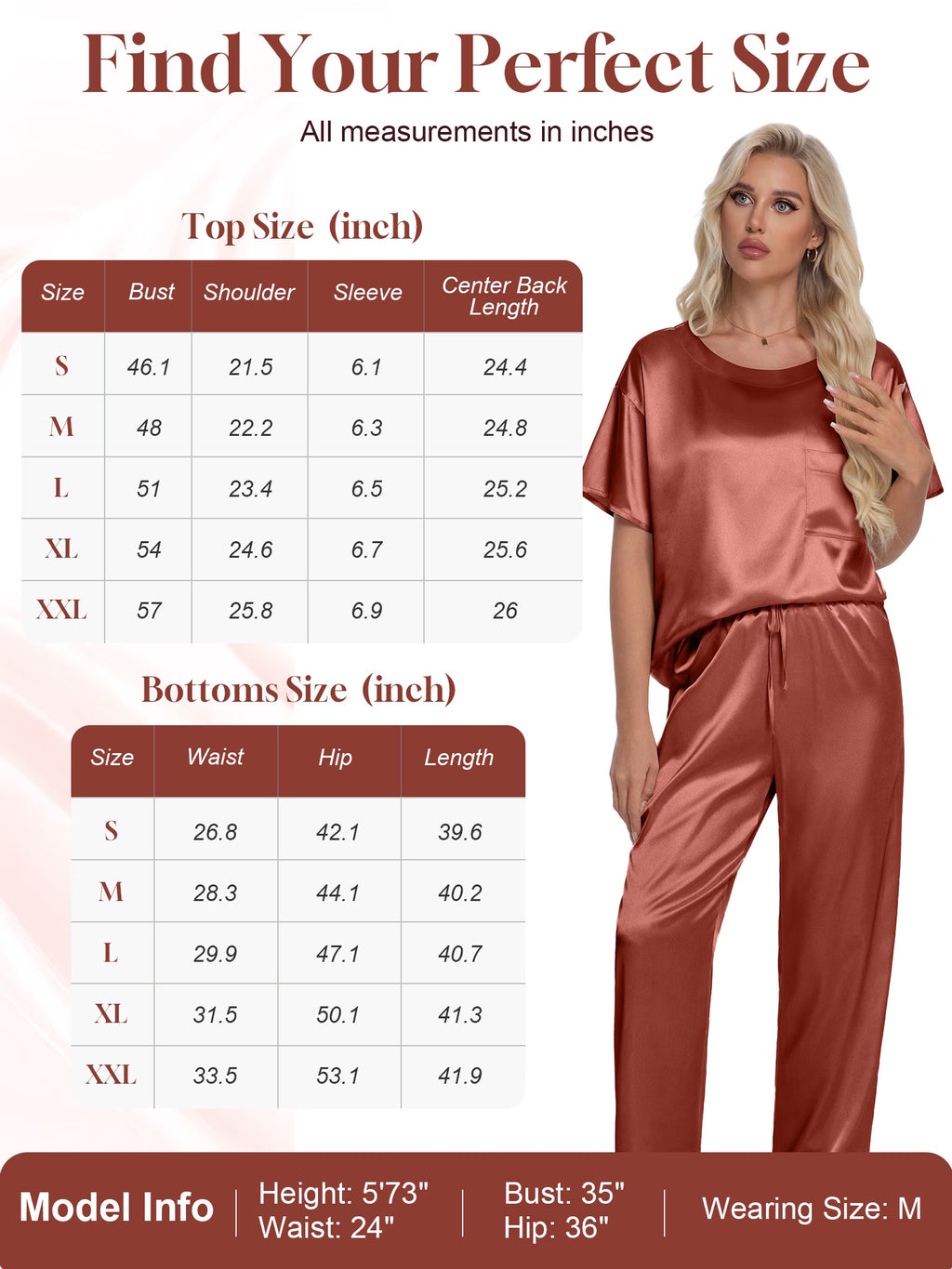 Women's Silk Satin Two-Piece Pajama Set: Short Sleeve Shirt and Long Pants, Soft Sleepwear Loungewear, Available in Caramel and Sizes S-XXL