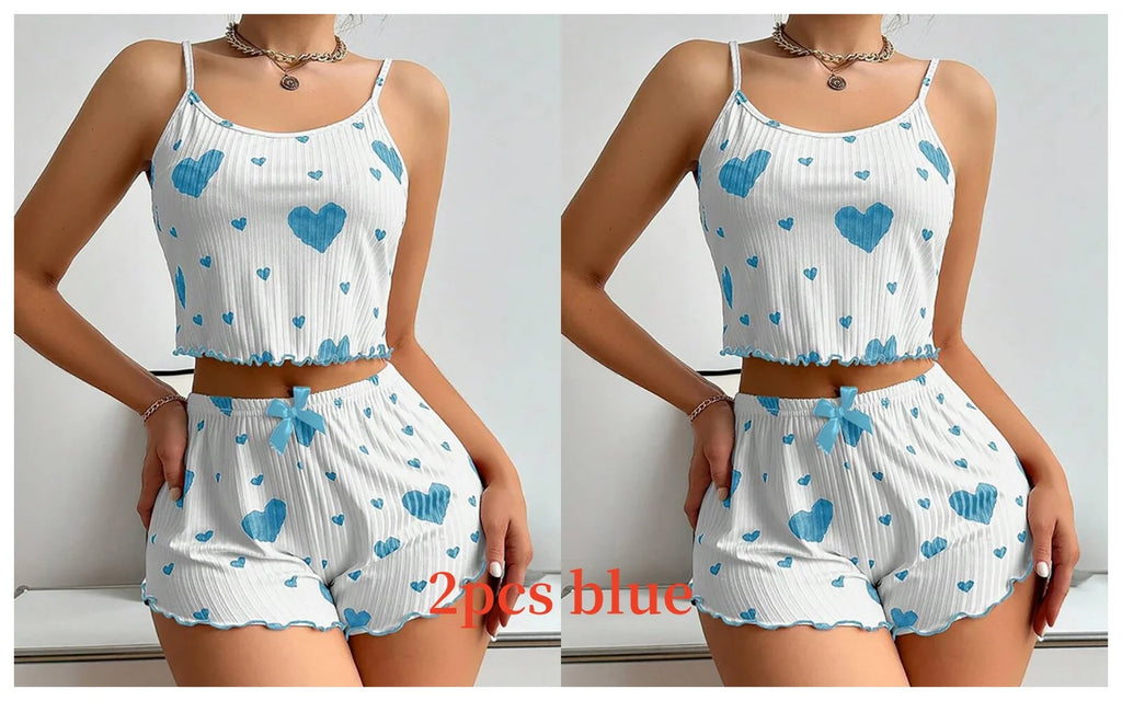 Women's 2-Piece Pajama Set - Soft and Breathable Sleepwear with Love Print, Available in S, M, L, White